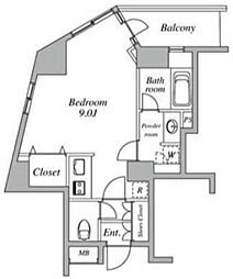 セントラルクリブ六本木1 ワンルームの間取図画像