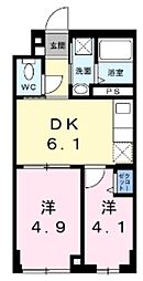 カステロ赤羽 2階2DKの間取り