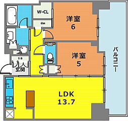 ベイシティタワーズ神戸EAST 13階2LDKの間取り