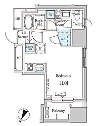 パークアクシス小伝馬町 4階ワンルームの間取り