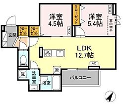 セレスティア細田C 3階2LDKの間取り