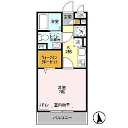 エヴァー 1Kの間取図画像