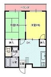 フラワーハイツB 2DKの間取図画像