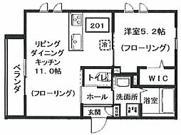 メゾンブラッシュ代々木上原 1LDKの間取図画像