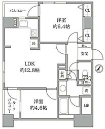 ルピナス赤坂乃木坂 2LDKの間取図画像