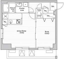 アーバハイツ六町2号館 3階1LDKの間取り