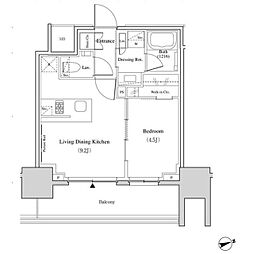 ザ・パークハビオ北千住 14階1LDKの間取り