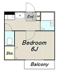 アビタシオンフレンド 2階1Kの間取り