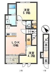 リヴィエール桜 2LDKの間取図画像