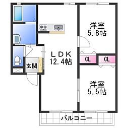 リッチンコートI 1階2LDKの間取り