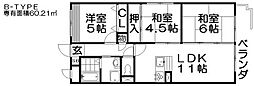 枚方パークハイツ 3LDKの間取図画像