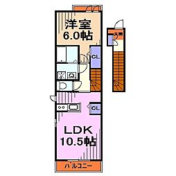 サニーフラット・ポム 2階1LDKの間取り