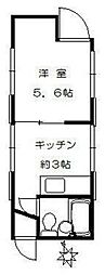 まるいわパレス世田谷6 2階1Kの間取り
