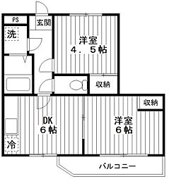 メゾン・ドゥ・ジョルジュ 2階2DKの間取り