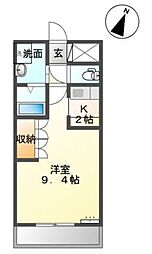 グリーンキャッスル2 1Kの間取図画像