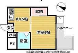 サンパレス堀之内1 2階1Kの間取り