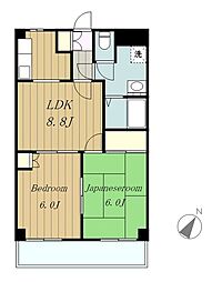 ジュネス中町 2階2DKの間取り