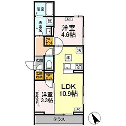 JR横浜線 橋本駅 徒歩14分の賃貸アパート 1階2LDKの間取り