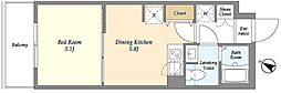 フュージョン池袋ウエスト 1DKの間取図画像