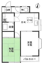 ハイツヤマカワ3 2DKの間取図画像