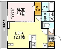 D Paina 鴨居町 2階1LDKの間取り