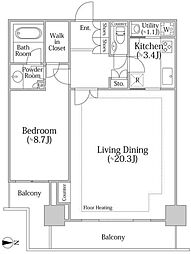 河田町ガーデン クラブフロア 33階1LDKの間取り
