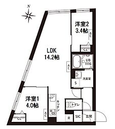 レピュア旗の台レジデンス 2LDKの間取図画像