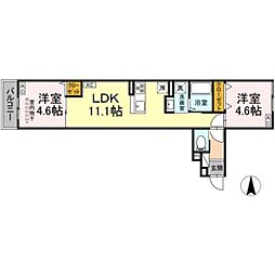 セレスティア南花畑III 3階2LDKの間取り