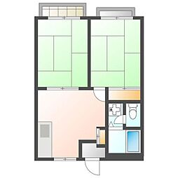 パインハイツ 2階2DKの間取り