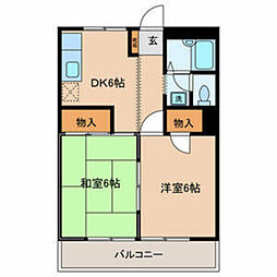 ハイツニュータマA 2DKの間取図画像