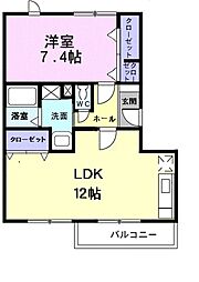ハートベイルB 1LDKの間取図画像