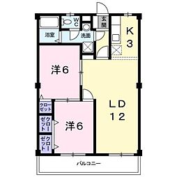 フィールドコート澤田II 1階2LDKの間取り