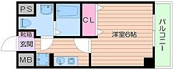 ウインズコート天神橋 1Kの間取図画像