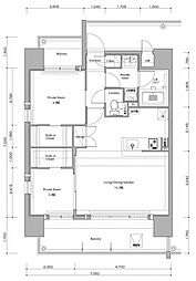 ネストピア博多グランドステージII 3階2LDKの間取り