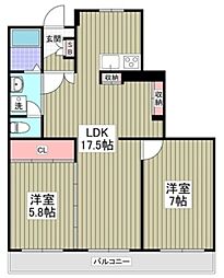 柿の木坂ヴォーンIIIA棟 3階2LDKの間取り