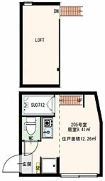 ひかりコーポEX 2階ワンルームの間取り