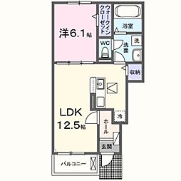 エルミタージュ泉ヶ丘2号館 1LDKの間取図画像