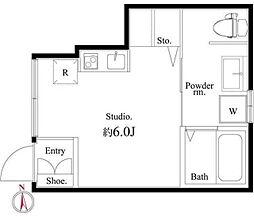 アパルトメント梅丘グランデ 1階ワンルームの間取り