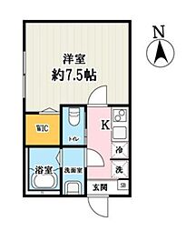 キャメル小手指プレミア 1Kの間取図画像