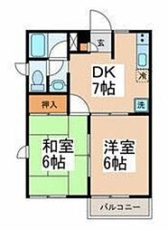 マイコートB 2階2DKの間取り