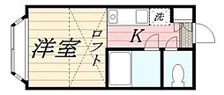 パンシオン善行NO.2 1Kの間取図画像