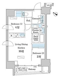デュオフラッツ日本橋水天宮 10階2LDKの間取り