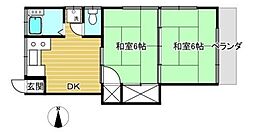 三栄荘 2階2DKの間取り