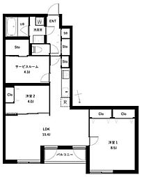 JR総武線 西荻窪駅 徒歩13分の賃貸マンション 1階2SLDKの間取り