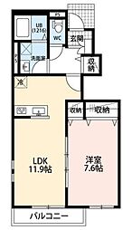 クレール流山おおたかの森 1LDKの間取図画像
