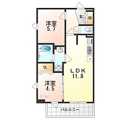 プレステージ14番館 2LDKの間取図画像
