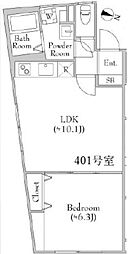 フォンス・ルーキス和泉 4階1LDKの間取り