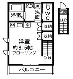 ディアコート東長崎 2階ワンルームの間取り