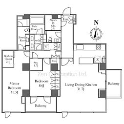 フォレストテラス鳥居坂 2LDKの間取図画像