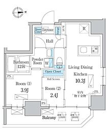 デュオフラッツ浅草田原町ネスト 2LDKの間取図画像